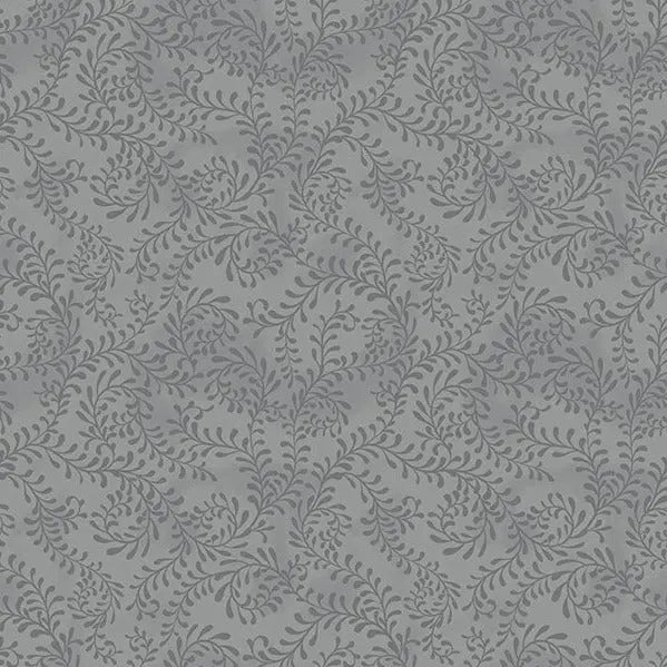 Grey Dark Swirling Leaves Cotton Wideback Fabric per yard - Prismatic Fiber Arts