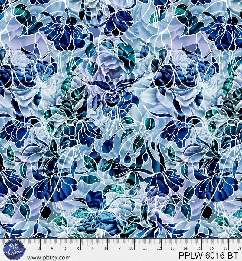 108" Petal Play Blue Teal Florals Cotton Wideback Fabric per yard - Prismatic Fiber Arts