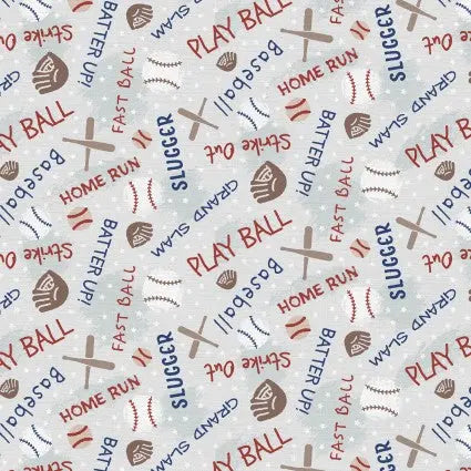 118" Hey, Batter Batter Baseball Words Wideback Fabric per yard - Prismatic Fiber Arts