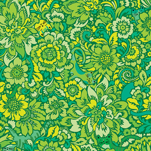 Elegant Kitties Grass Cheeto's World Cotton 44"/45" Fabric Per Yard - Prismatic Fiber Arts