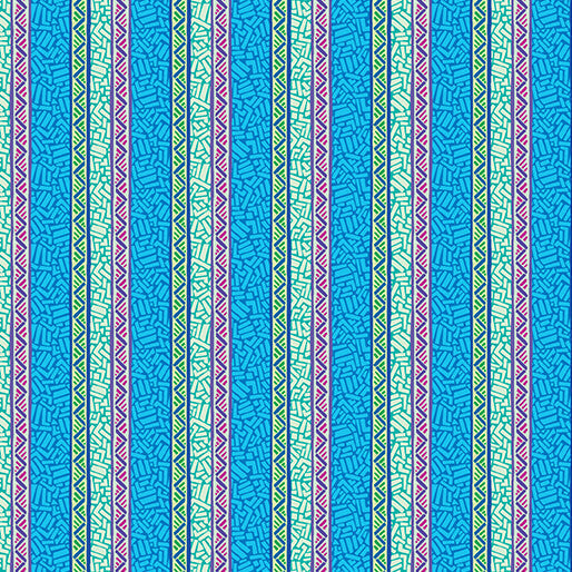 Ziggy Stripe Blue Cheeto's World Cotton 44"/45" Fabric Per Yard - Prismatic Fiber Arts