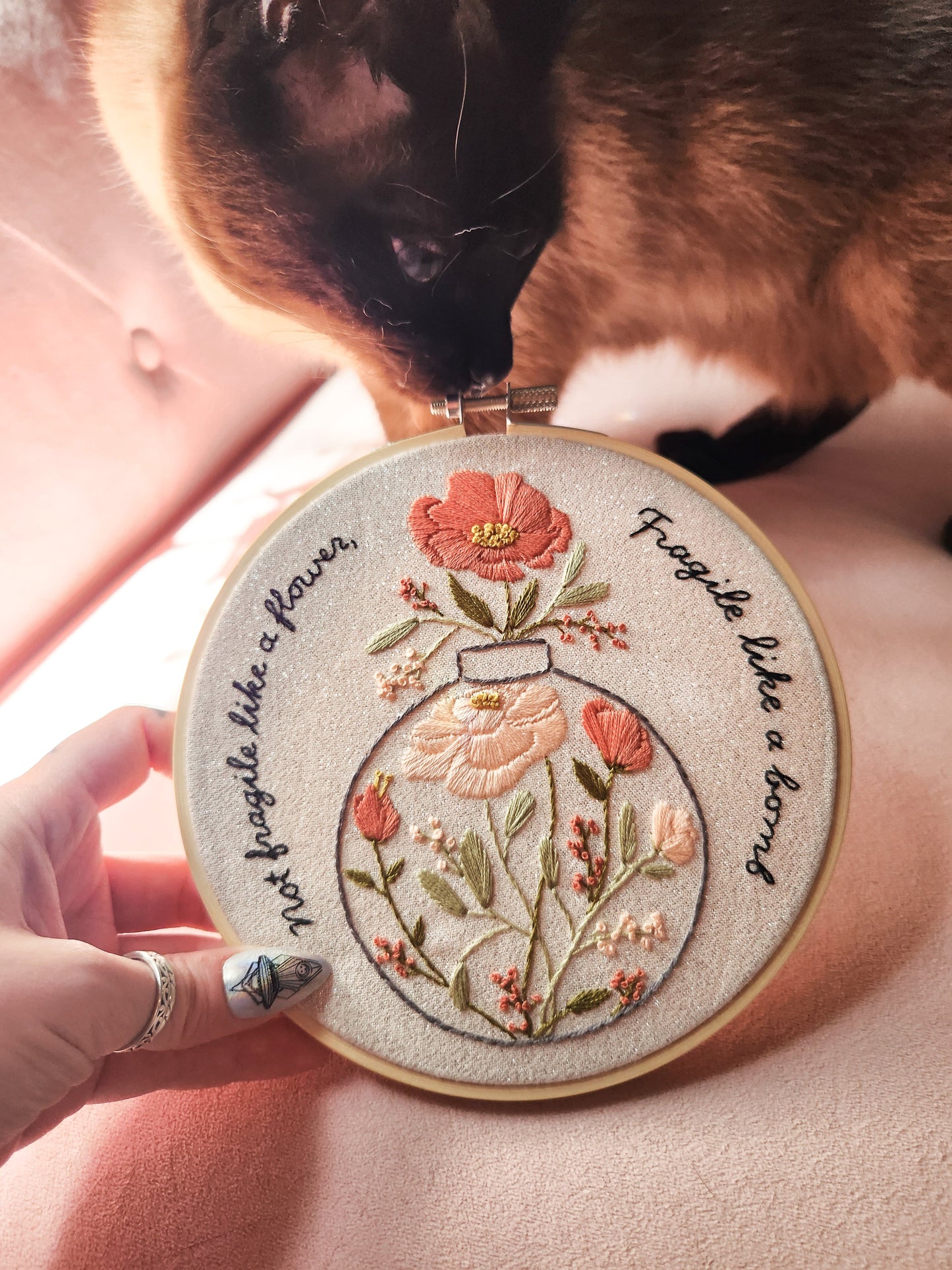 Not fragile like a flower, fragile like a bomb 6" Embroidery Kit - Prismatic Fiber Arts