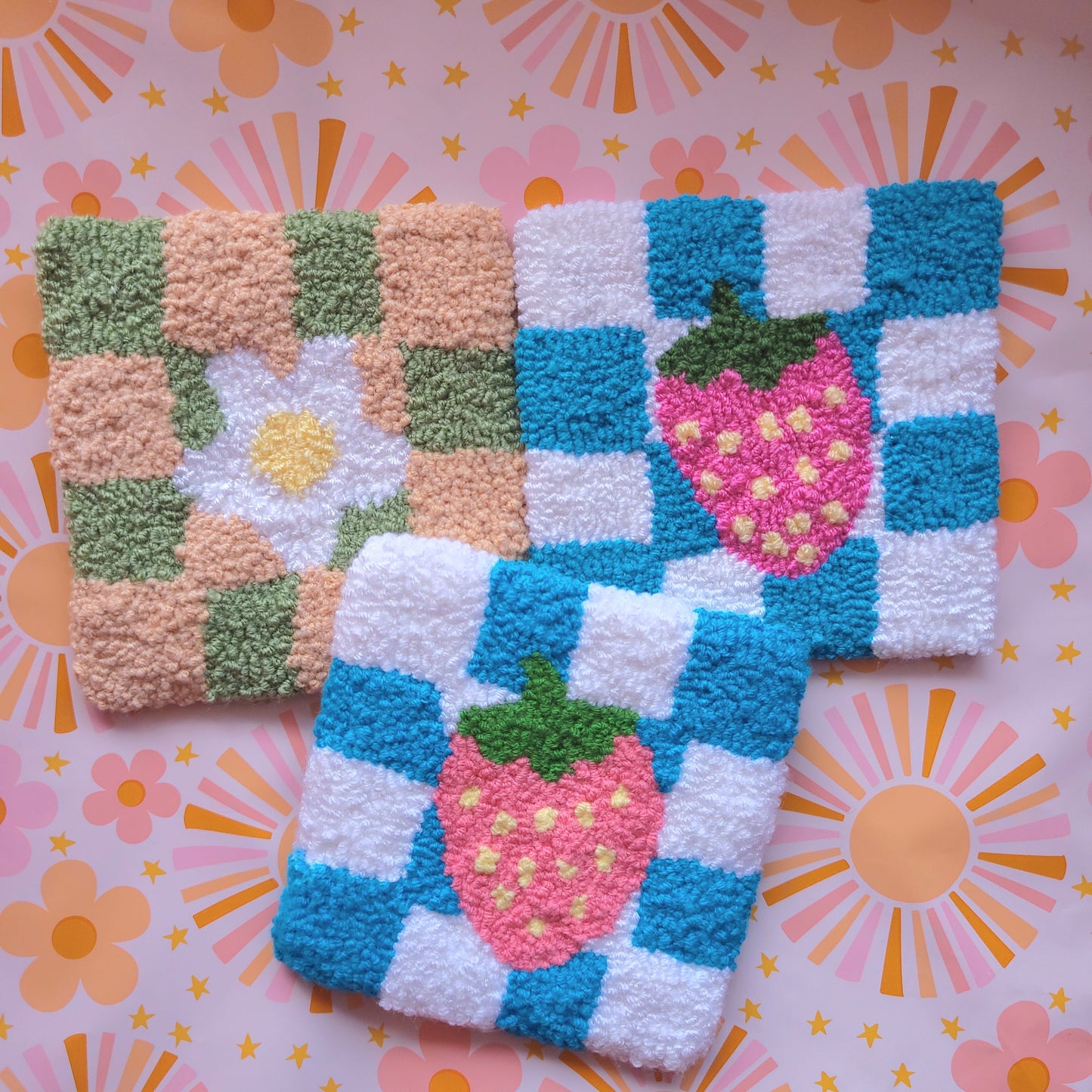 Checkered Punch Needle Coasters - Prismatic Fiber Arts