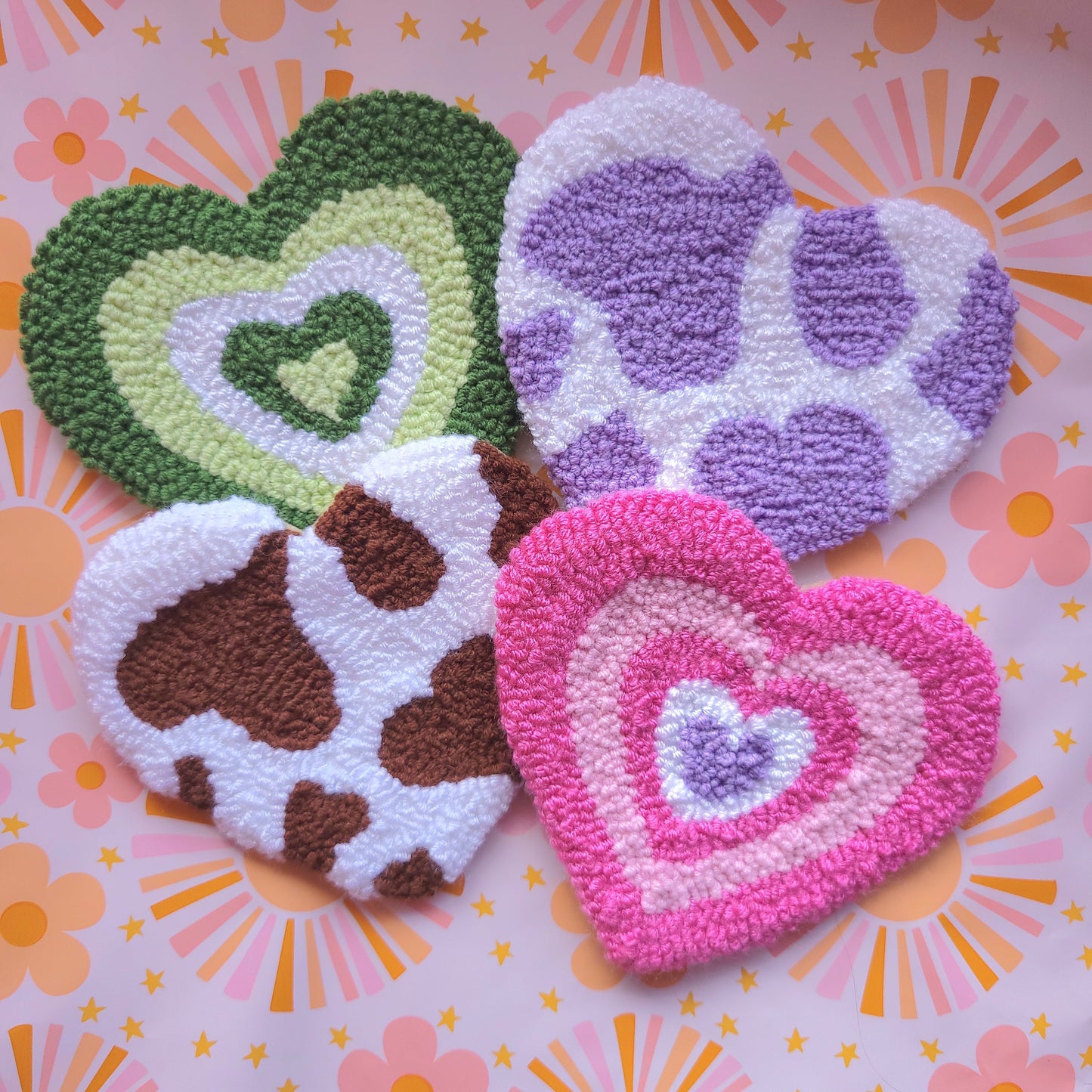 Art Heart Punch Needle Coasters - Prismatic Fiber Arts