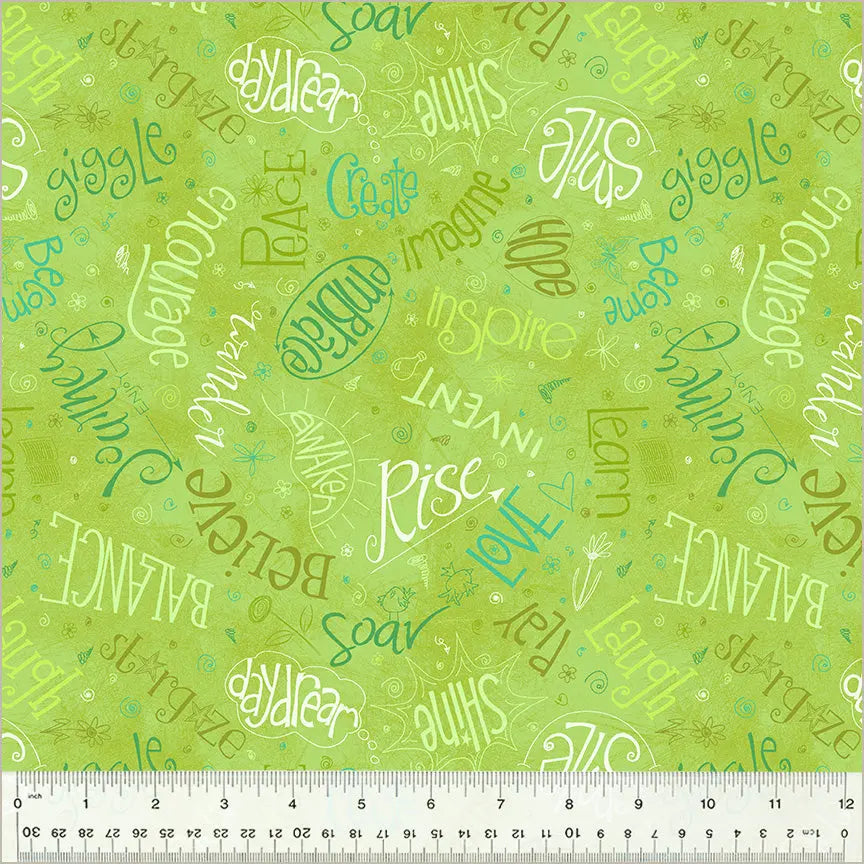 Green Lime Noteworthy Aspirations 44"/45 Fabric Per Yard - Prismatic Fiber Arts