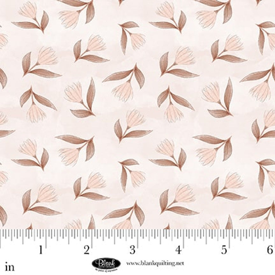 Dusty Rose Tossed Flowers Petals & Pewter Cotton 44"/45" Fabric Per Yard - Prismatic Fiber Arts