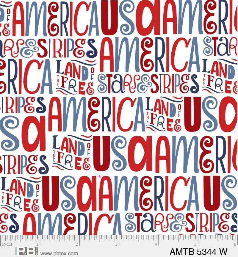 White Text America The Beautiful 44"/45" Fabric Per Yard - Prismatic Fiber Arts