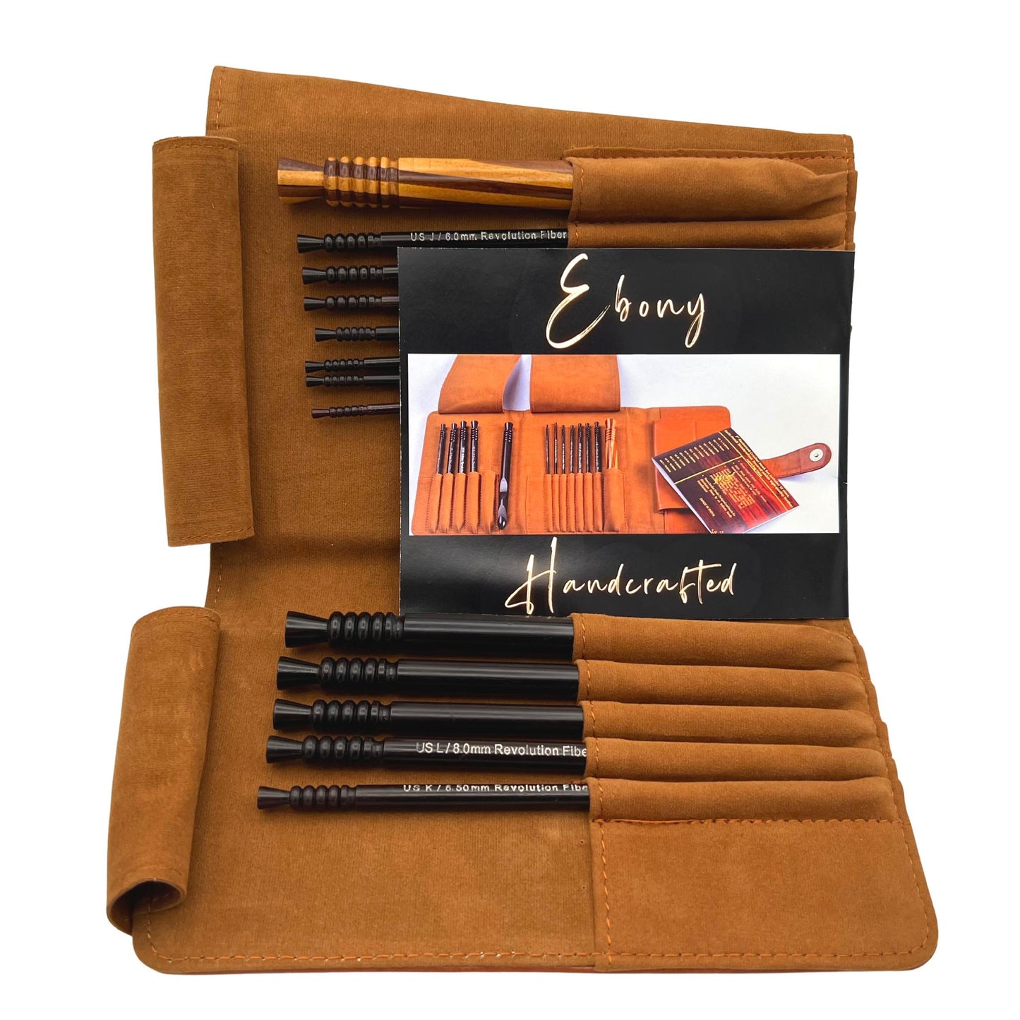Premium Ebony Wood 7" Crochet Hooks Set with Carrying Case | 13 Crochet Hooks Size US E - P - Prismatic Fiber Arts