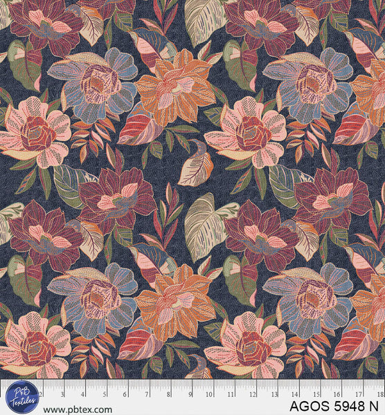 A Garden Of Stitches Navy Blue Florals 44"/45" Fabric Per Yard - Prismatic Fiber Arts