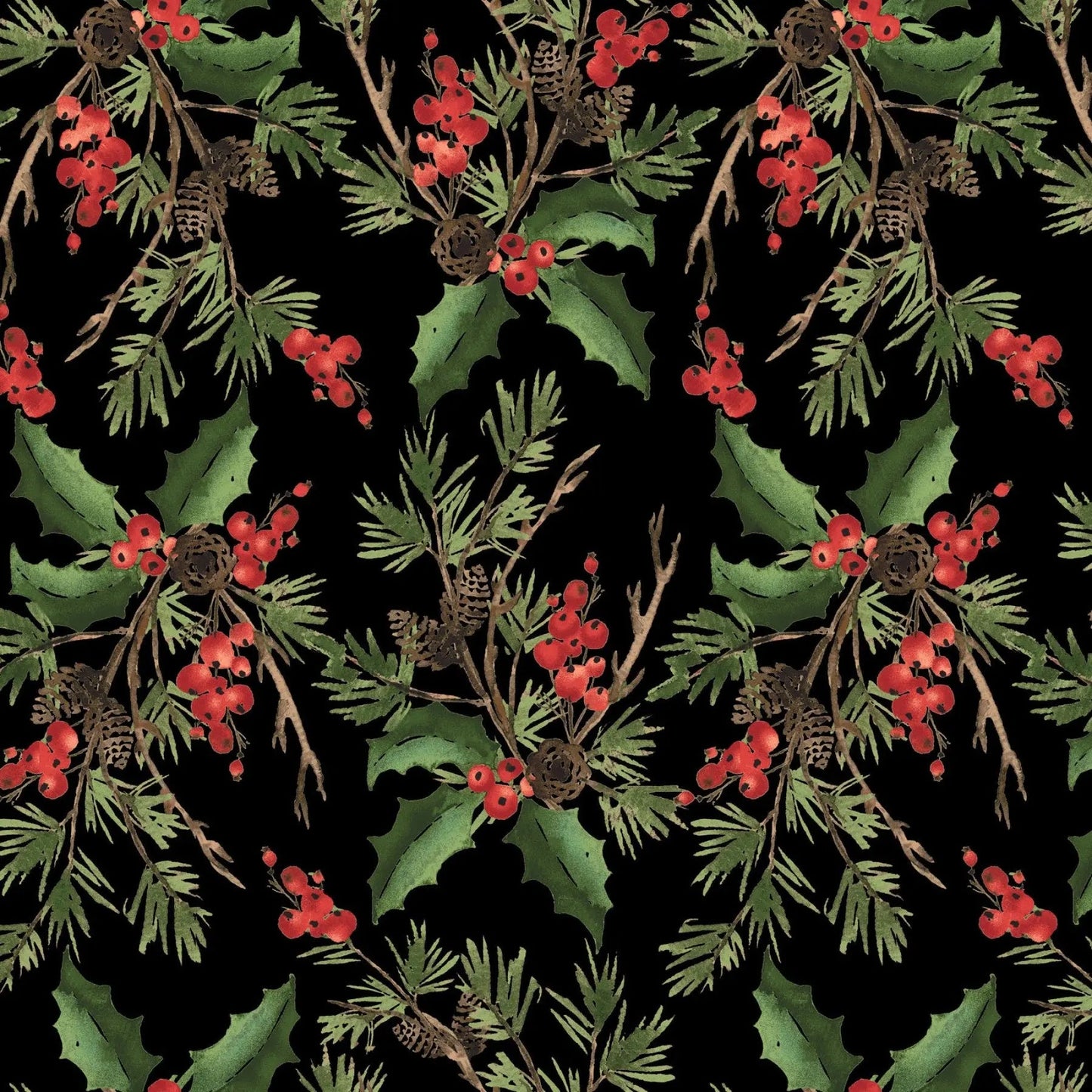 Black Holly Bouquet Cotton Wideback Fabric per yard - Prismatic Fiber Arts