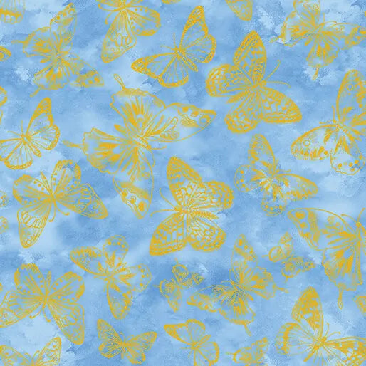 Blue Butterfly Impressions Cotton 44"/45" Fabric Per Yard - Prismatic Fiber Arts