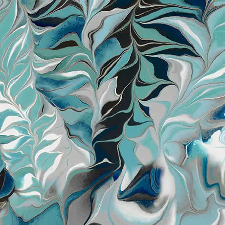 Blue Green Turquoise Fluid Fern Virtuoso Cotton 44"/45" Fabric Per Yard - Prismatic Fiber Arts