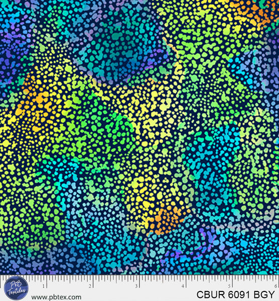 Blue-Green Yellow Dots Color Burst Cotton 44"/45" Fabric Per Yard - Prismatic Fiber Arts