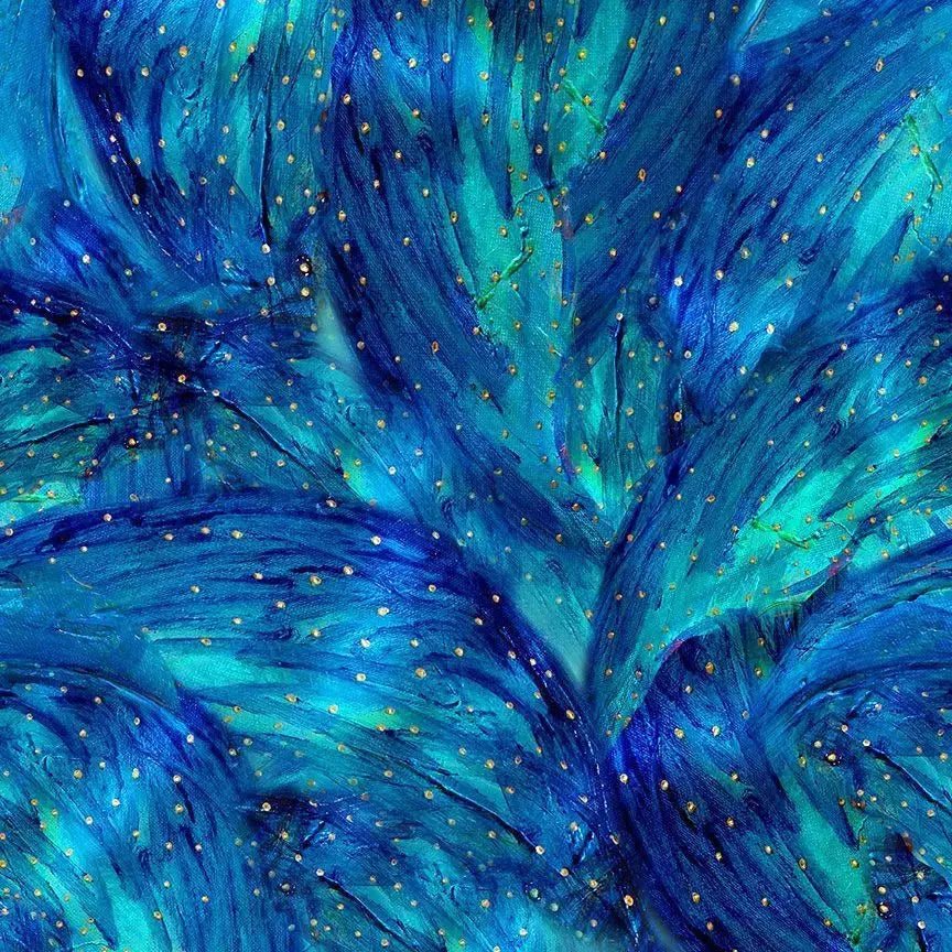 Blue Magical Fairy Brush Turquoise Cotton Wideback Fabric Per Yard - Prismatic Fiber Arts
