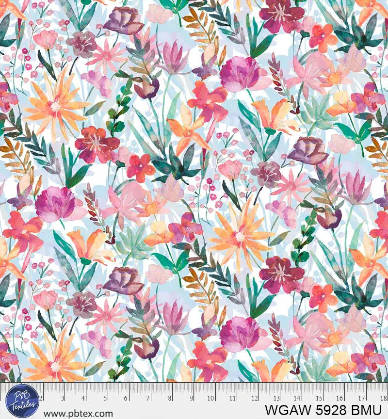 Blue Multi Whispering Gardens Cotton Wideback Fabric Per Yard - Prismatic Fiber Arts