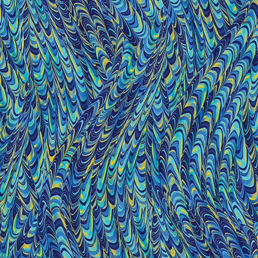 Blue Peacock Marble Impressions Cotton 44"/45" Fabric Per Yard - Prismatic Fiber Arts