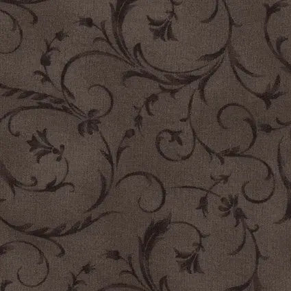 Brown Mushroom Elegant Scroll Cotton Wideback Fabric per yard - Prismatic Fiber Arts