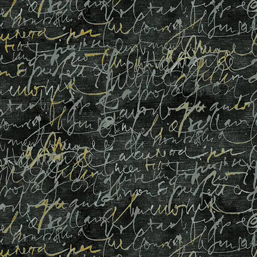 Charcoal Fluidity Script Small Cotton 44”/45" Fabric Per Yard - Prismatic Fiber Arts