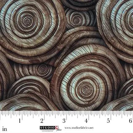 Coffee Wood Grain Coils Out of the Woodwork Cotton 44"/45" Fabric Per Yard - Prismatic Fiber Arts