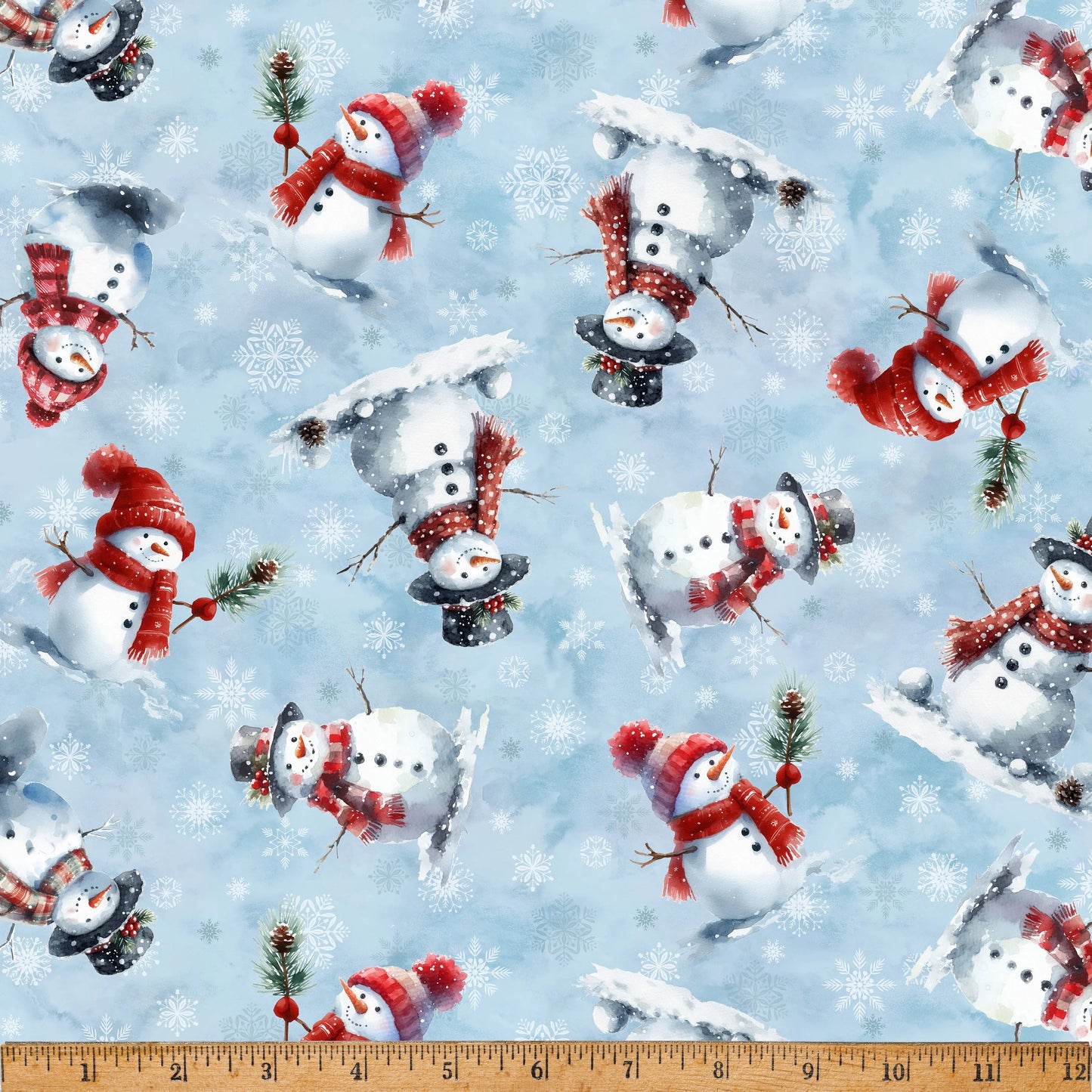 Cozy Tidings Blue Snowmen 43"/44" Fabric Per Yard - Prismatic Fiber Arts