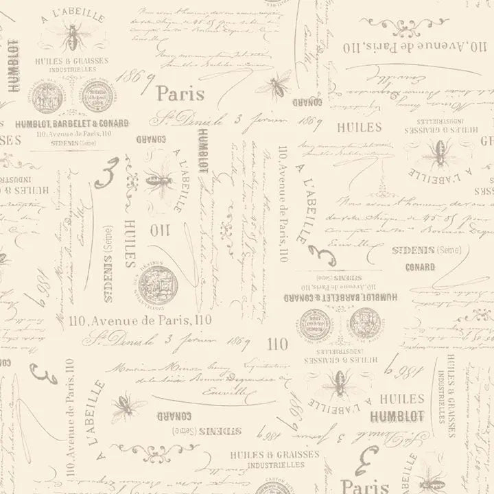Cream Bee Script Cotton Wideback Fabric per yard - Prismatic Fiber Arts