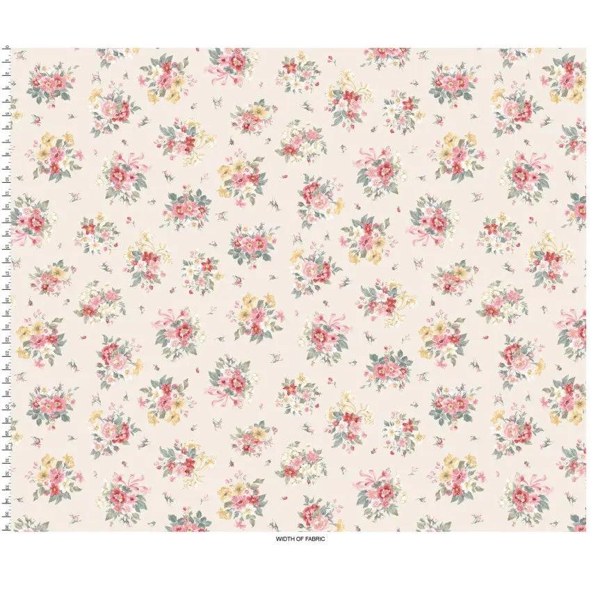 Cream Bouquet La Fleur Flannel Cotton 42"/43" Fabric Per Yard - Prismatic Fiber Arts