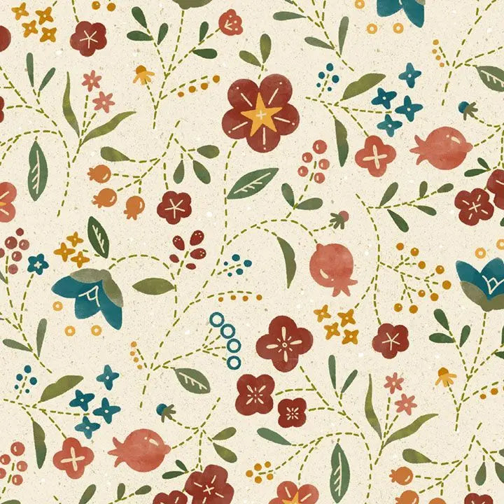 Cream Floral Cotton Wideback Fabric per yard - Prismatic Fiber Arts