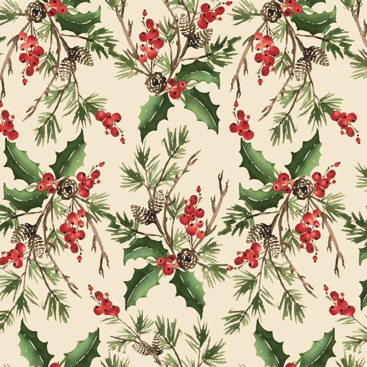 Cream Holly Bouquet Cotton Wideback Fabric per yard - Prismatic Fiber Arts
