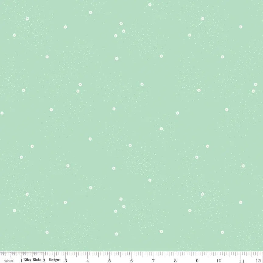 Dainty Daisy Mint Cotton Wideback Fabric per yard - Prismatic Fiber Arts