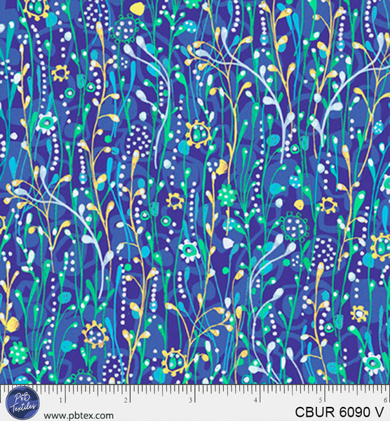 Electric Blue Vine Color Burst Cotton 44"/45" Fabric Per Yard - Prismatic Fiber Arts