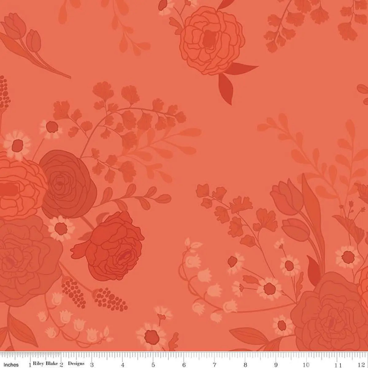 First Blooms Tonal Floral Coral Cotton Wideback Fabric per yard - Prismatic Fiber Arts