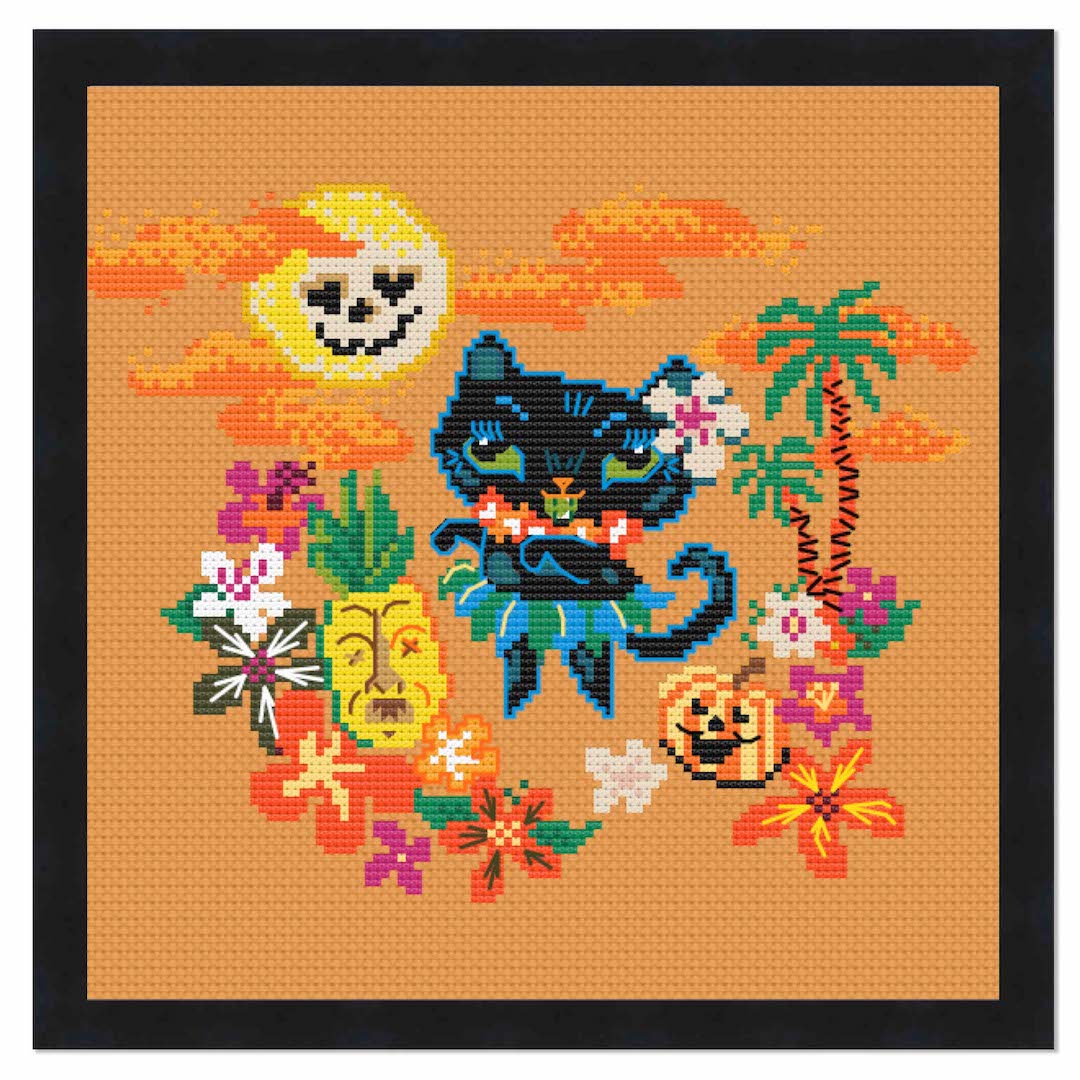 Halloween Hula Kitty by Fluff Counted Cross Stitch Kit - Prismatic Fiber Arts