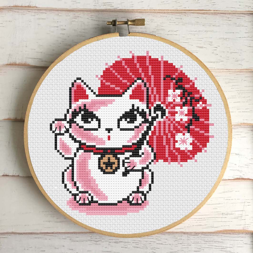 Lucky Kitty by Fluff Counted Cross Stitch Kit - Prismatic Fiber Arts