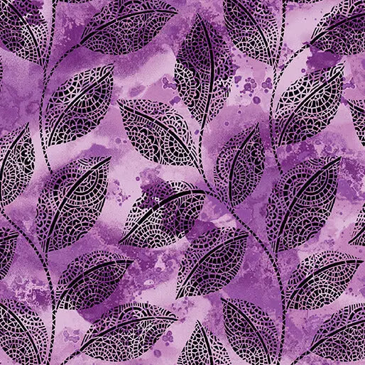 Go with the Flow Mosaic Leaves Purple Cotton 44"/45" Fabric Per Yard - Prismatic Fiber Arts