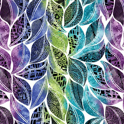 Go with the Flow White/Multi Cotton 44"/45" Fabric Per Yard - Prismatic Fiber Arts