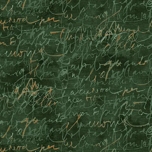 Green Fluidity Script Small Cotton 44”/45" Fabric Per Yard - Prismatic Fiber Arts