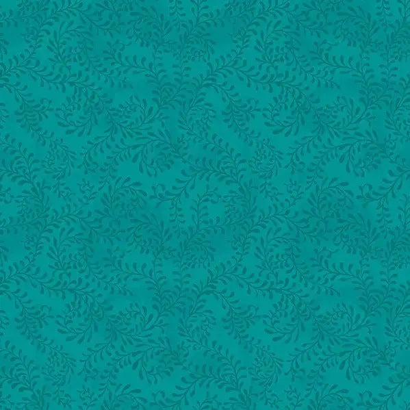 Green Teal Swirling Leaves Cotton Wideback Fabric ( 1 yard pack ) - Prismatic Fiber Arts