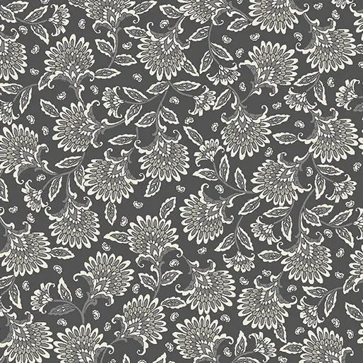 Grey Charcoal Whimsy Floral Cotton Wideback Fabric per yard - Prismatic Fiber Arts