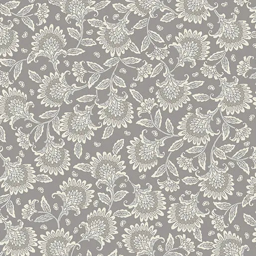 Grey Nickel Whimsy Floral Cotton Wideback Fabric per yard - Prismatic Fiber Arts
