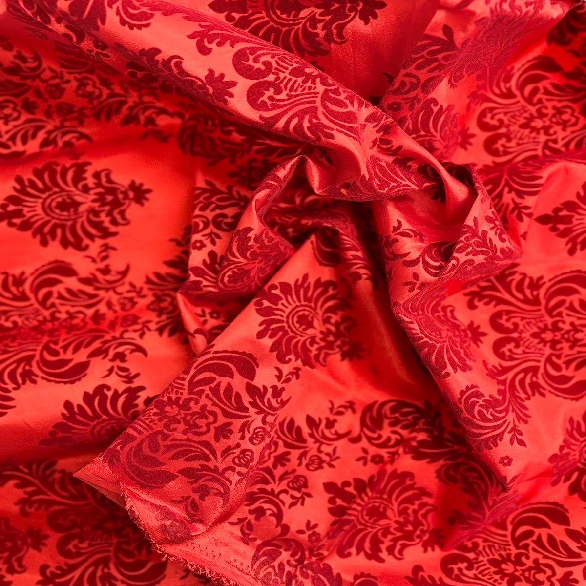 Damask Flocked Taffeta Fabric