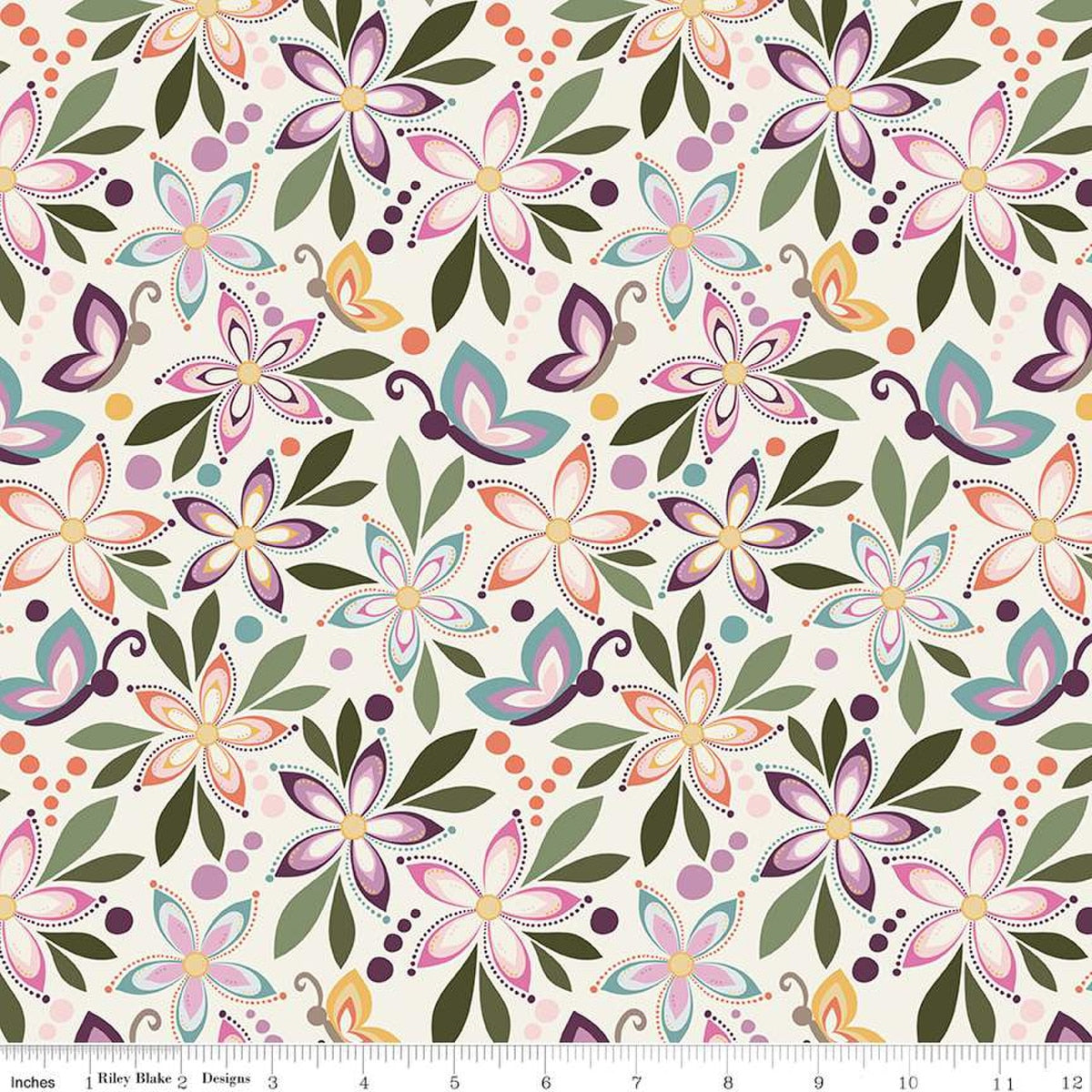 Juju's Petals Main Cream Cotton 43"/44" Fabric Per Yard - Prismatic Fiber Arts