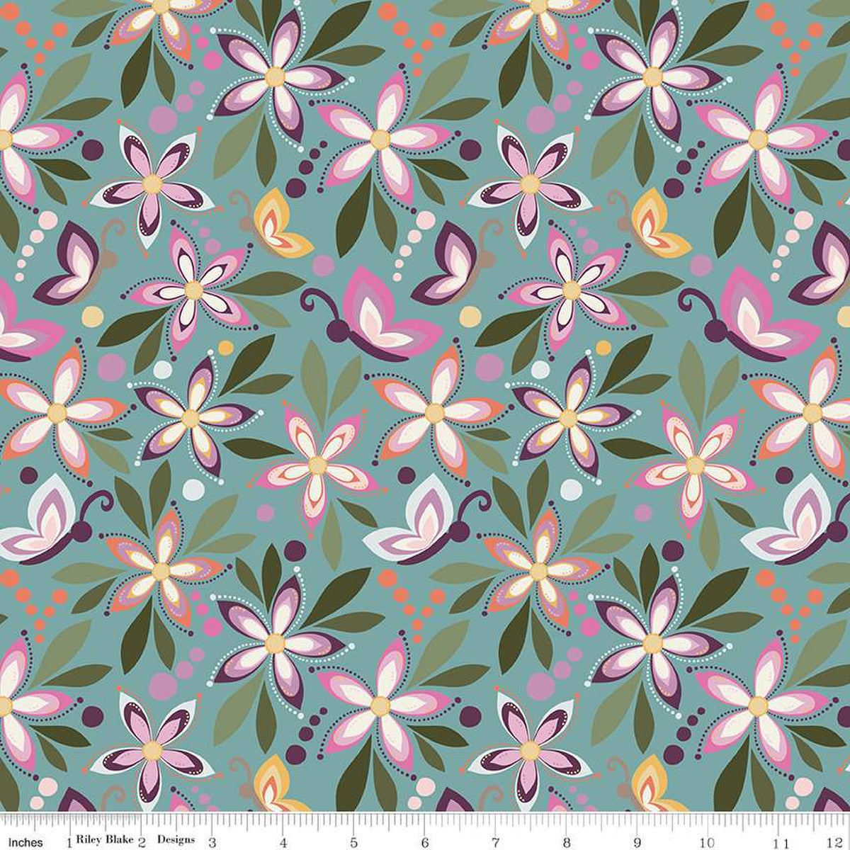 Juju's Petals Main Teal Cotton 43"/44" Fabric Per Yard - Prismatic Fiber Arts