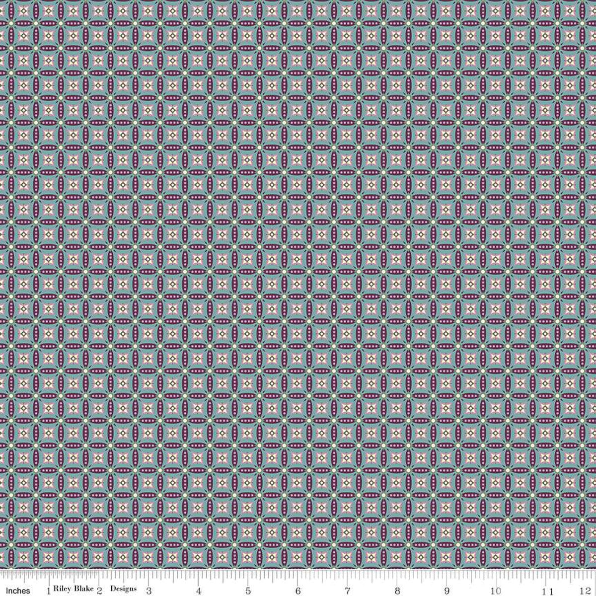 Juju's Petals Mosaic Teal Cotton 43"/44" Fabric Per Yard - Prismatic Fiber Arts