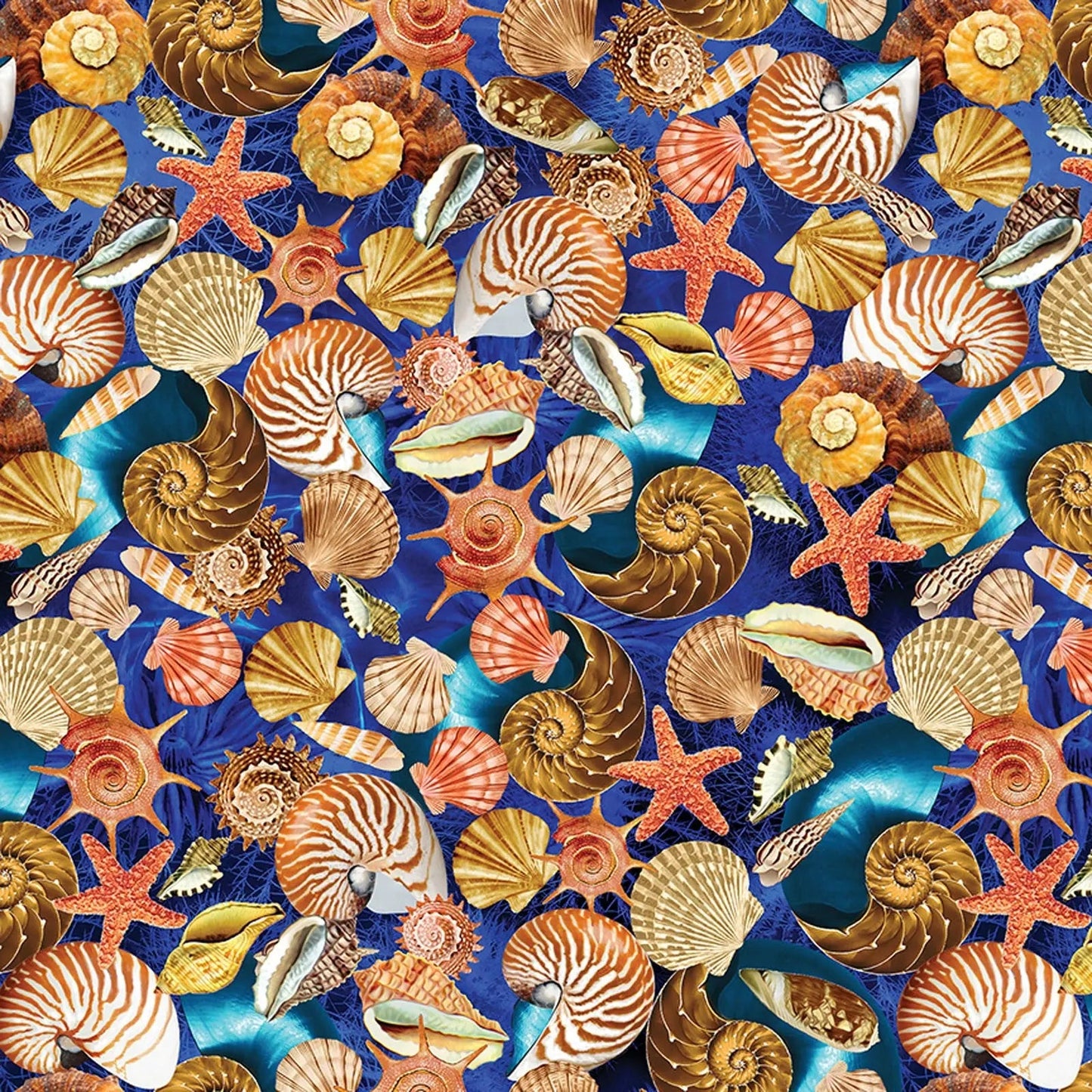 Blue Shells Cotton Wideback Fabric per yard - Prismatic Fiber Arts