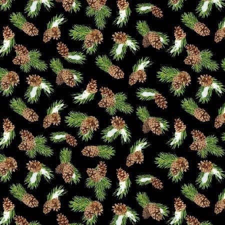 Cardinal Cozy Black Pinecone Toss Cotton 44"/45" Fabric Per Yard - Prismatic Fiber Arts