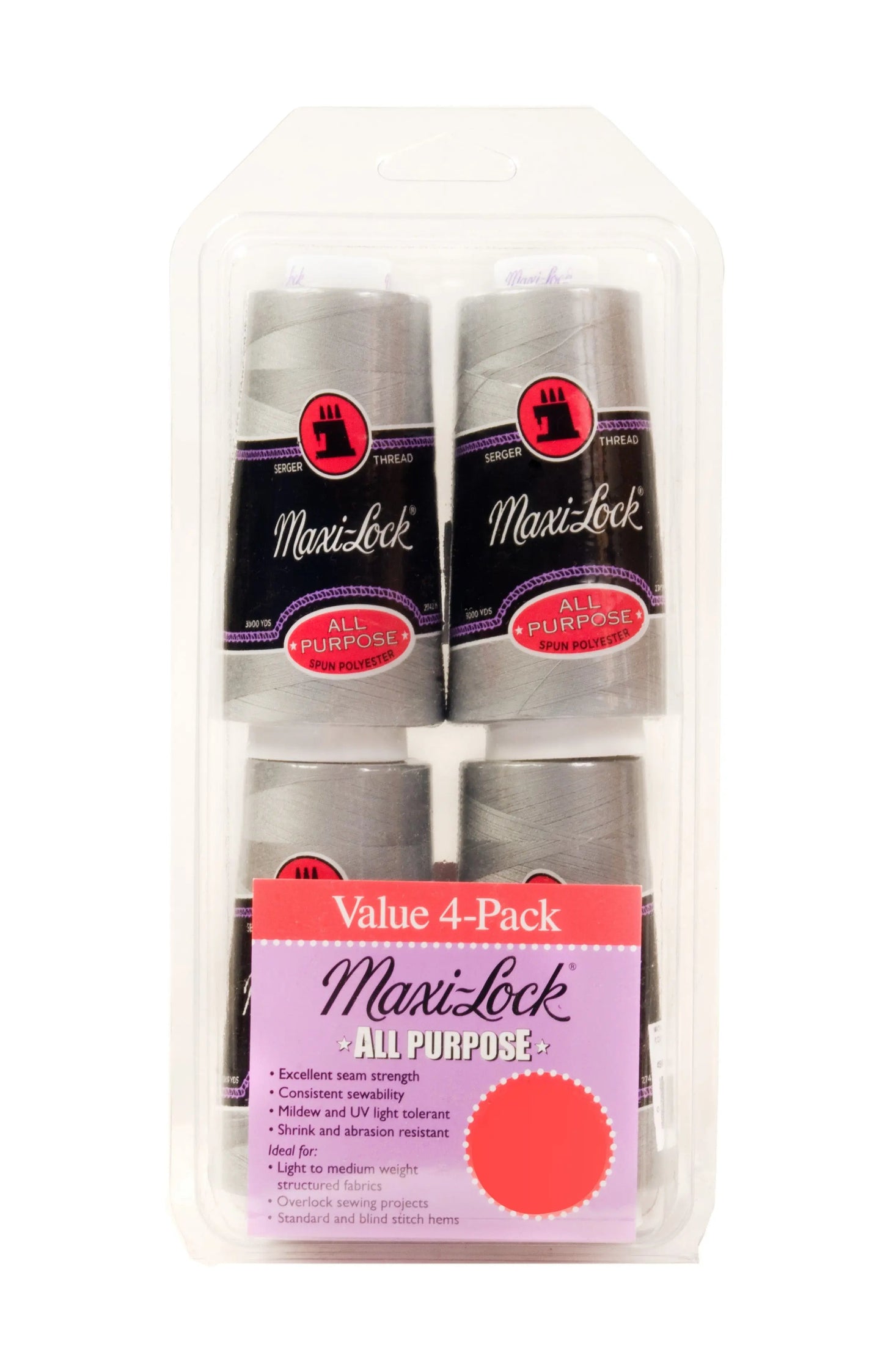 Maxi-Lock All Purpose Thread Set 4pk Lt Grey - Prismatic Fiber Arts