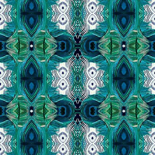Miraval Teal Affinity Peacock Mirror Cotton 44"/45" Fabric Per Yard - Prismatic Fiber Arts