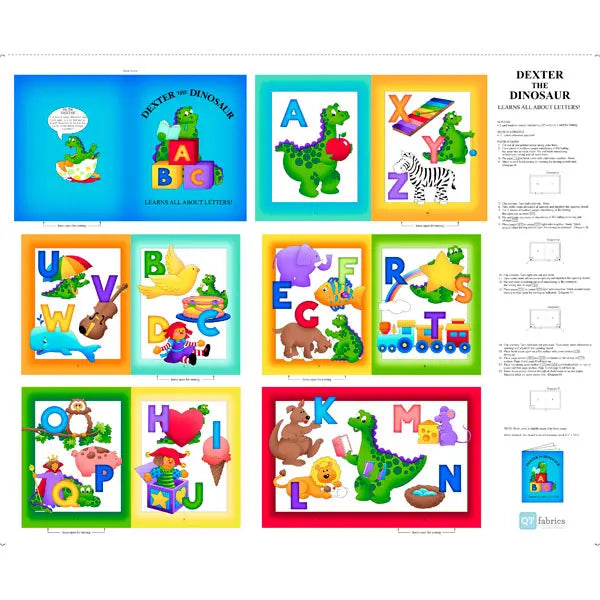 Multi Dexter The Dinosaur Learns About Letters Panel - Prismatic Fiber Arts