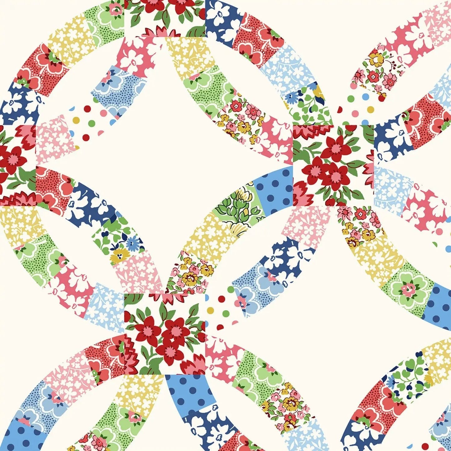 Multi Merry-Go-Round Double Wedding Ring Cotton Wideback Fabric per yard - Prismatic Fiber Arts