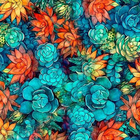 Multi Oasis Succulents Cotton 44"/45" Fabric Per Yard - Prismatic Fiber Arts
